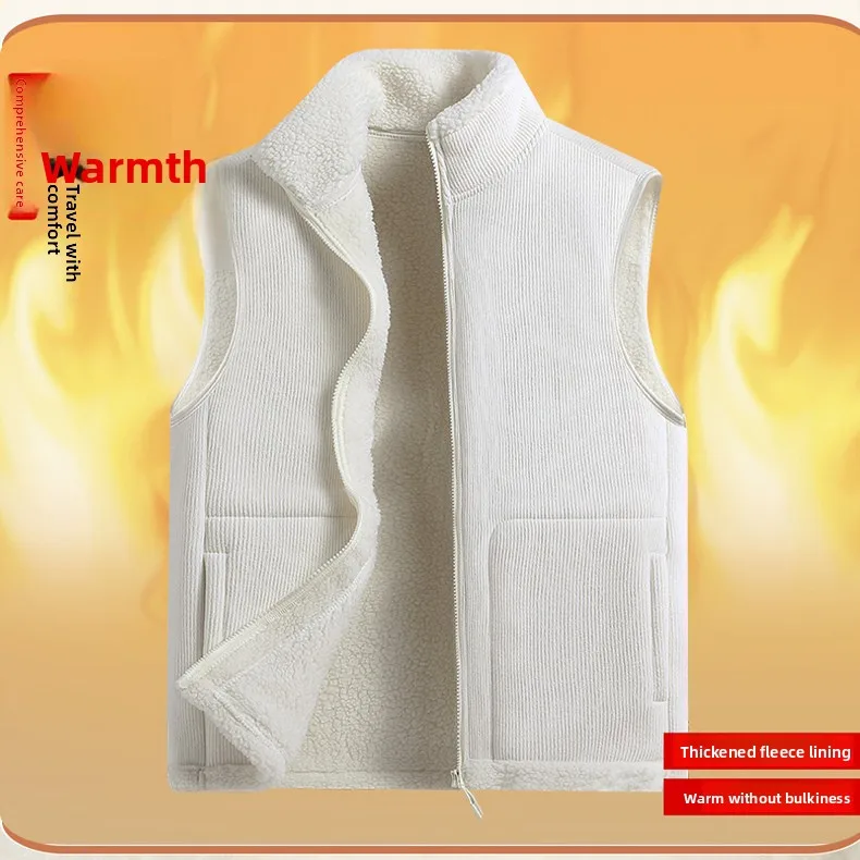 

Мужской утепленный жилет из вельвета с подкладкой из овечьего флиса, с воротником-стойкой, теплый, ветрозащитный, модный городской стиль, зимний, на молнии