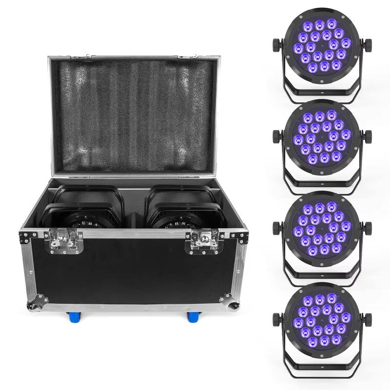 4Pcs 18X10W IP65 Waterproof Par Light RGBW UV Outdoor Stage Light with Flight Case for Disco Party Bar
