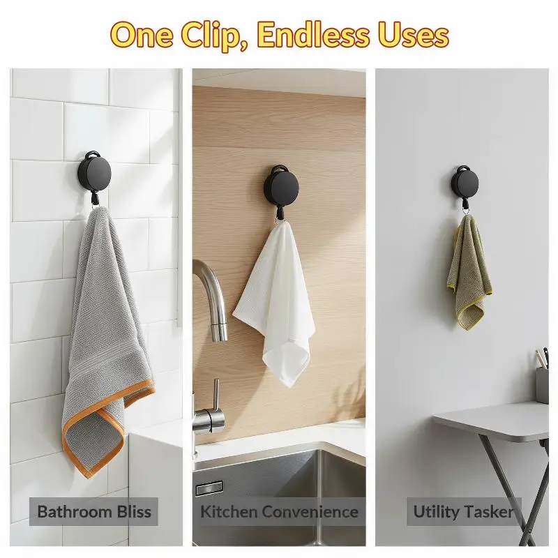 Automatic Retractable Towel Rack No Punching Self Adhesive Wall Mounted Holder for Bathroom Kitchen Home Use