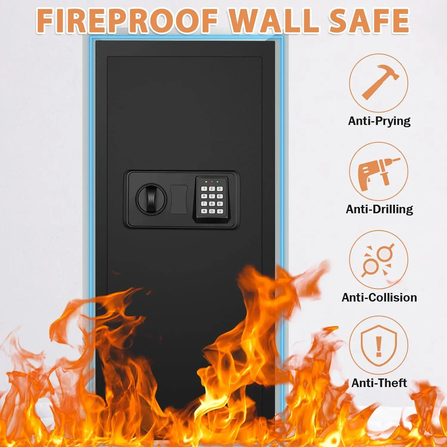 33.46" Tall Sturdy Wall Safes Between the Studs 16" Centers, Fireproof in Wall Safe with Removable Shelf, Combination Lock Hidde