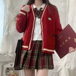 Christmas School Uniform Knit Cardigan Sweater Jk Japanese Style Sailor Plaid Pleated Skirt Anime Cosplay Costume Women New Year