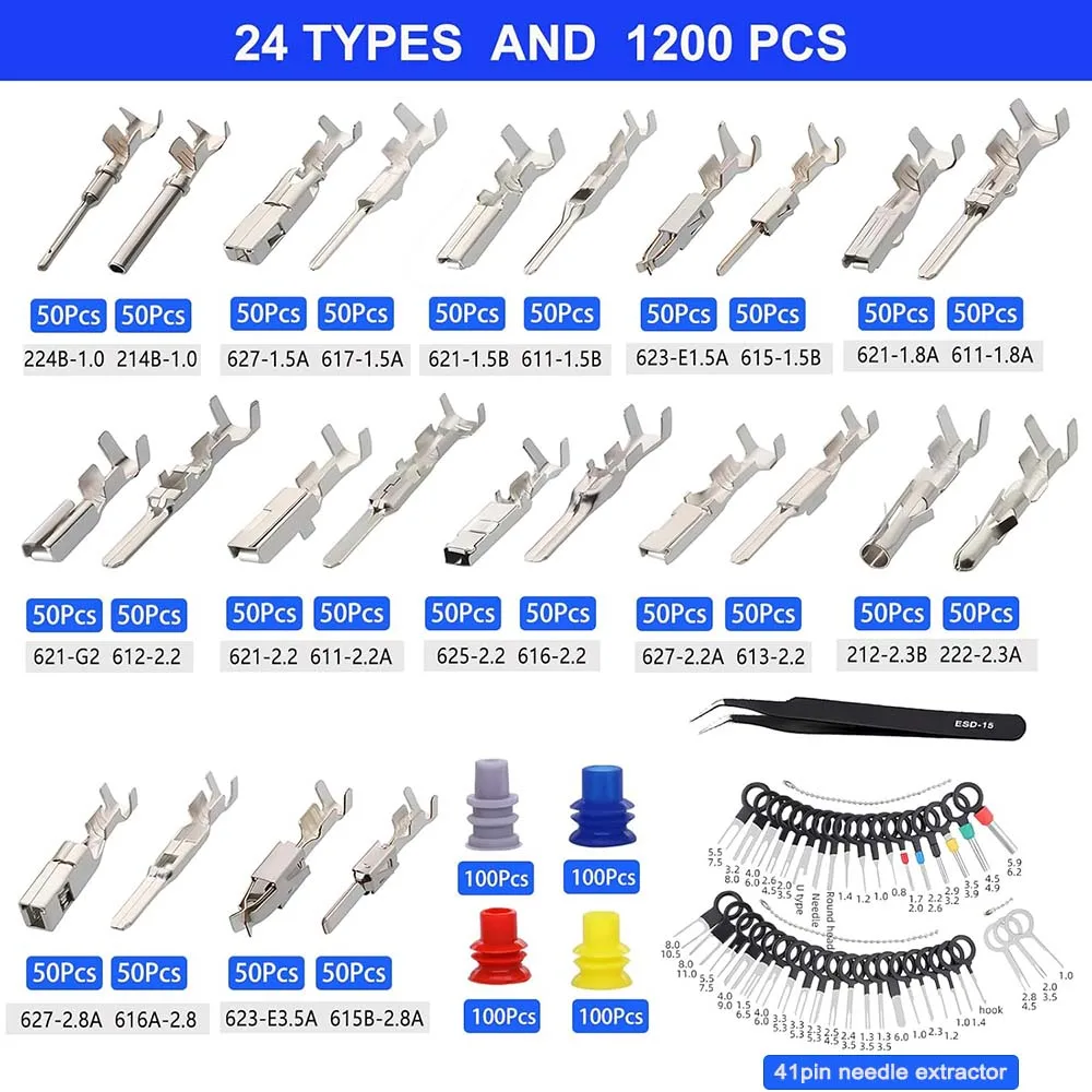 1641Pcs Connector Pins Kit,1/1.5/1.8/2.2/2.3/2.8/3.5mm Male&Female Wire Pins,Non Insulated Wire Pin Connectors ,Terminal Pin Kit