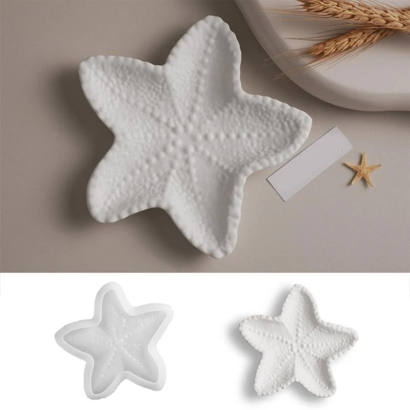 1pc Starfish Tray Silicone Mold Cement Candle Holder Plaster Jewelry Display Tray Plate Resin Storage Tray Casting Silicone Mold