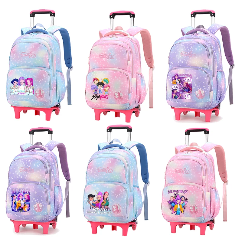 

KPop Demon Hunterss Backpack with Pull Rod Cartoon Anime Schoolbag Student Youth Large Capacity Waterproof Bookbag Stationery