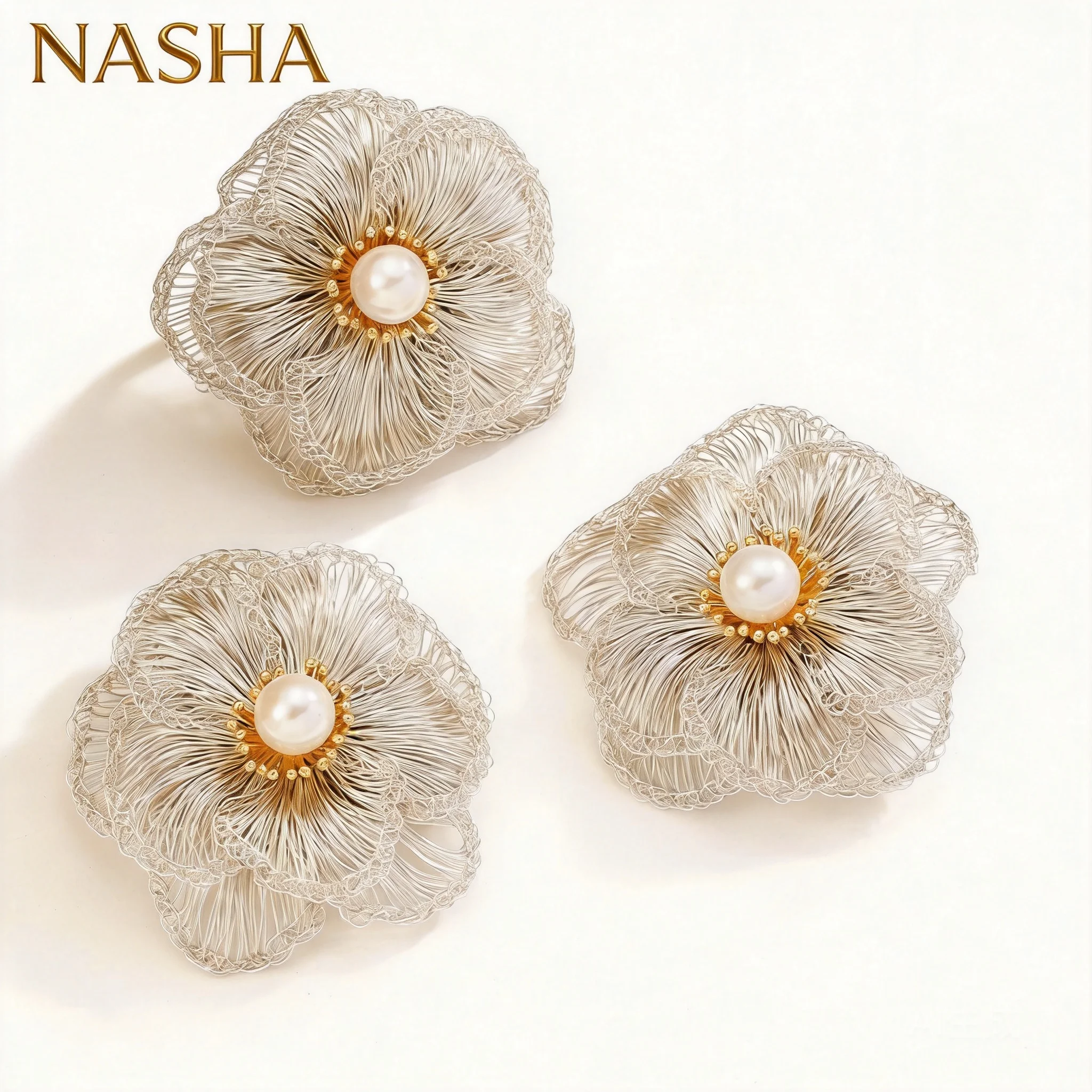 

Chinese Style Auspicious Handwoven Copper Wire Flower Brooch With Imitation Pearl Good Luck Jewelry For Women Men Suit Scarf Acc