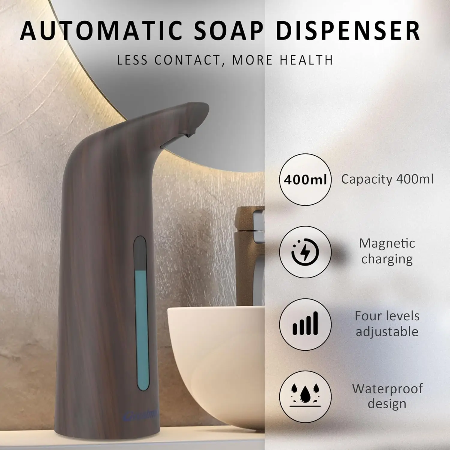 

Automatic Liquid Soap Dispenser Touchless Adjustable Countertop Hand Dish Soap Container for Kitchen, Bathroom Waterproof Rack