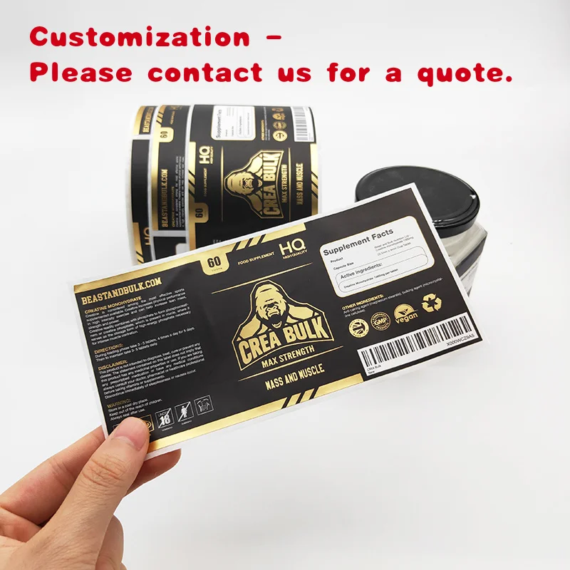 

custom.Adhesive Waterproof Poly Product Label Stickers Custom Foil Supplement Labels
