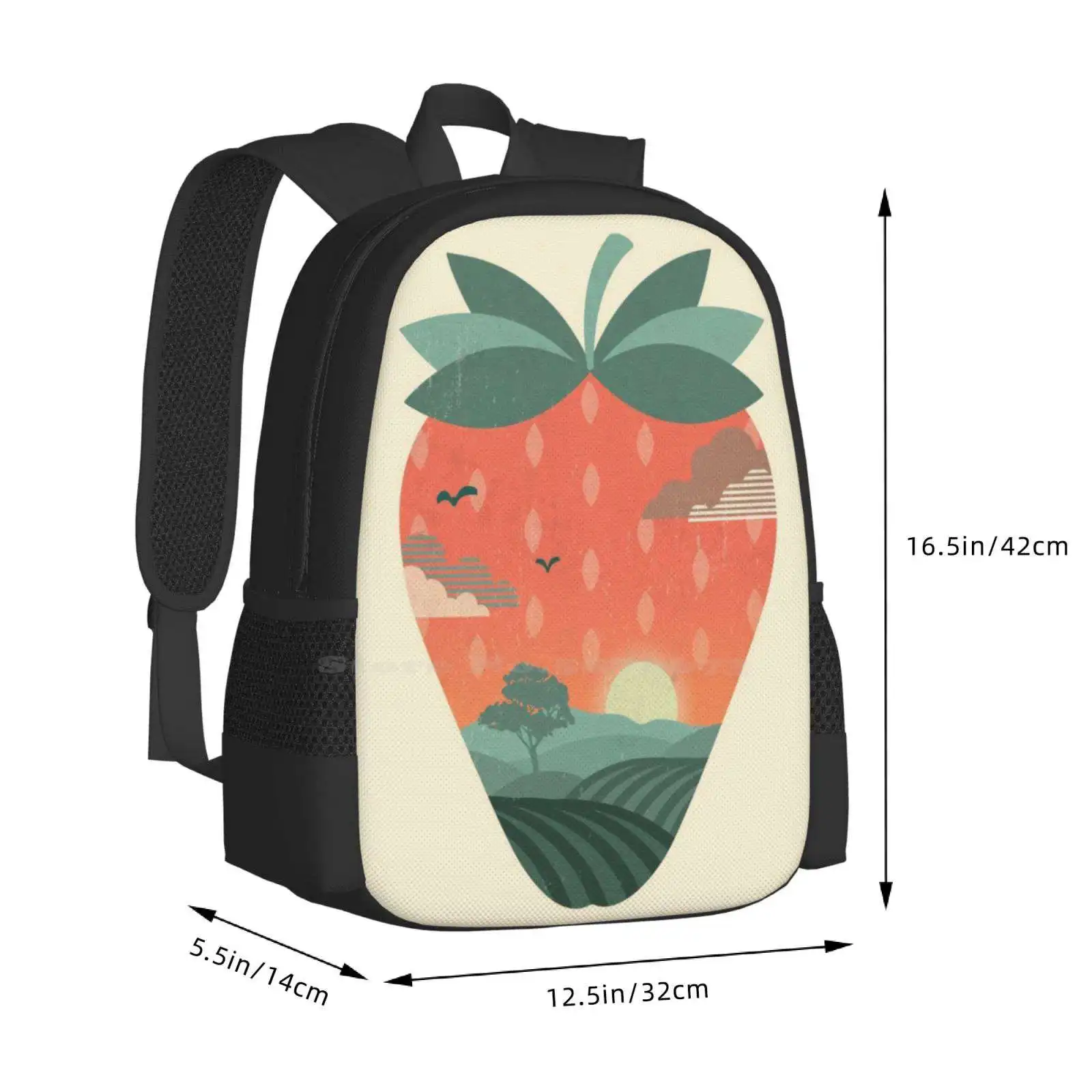 Strawberry Fields Hot Sale Backpack Fashion Bags Sunset Nature Strawberry Fruit Summer