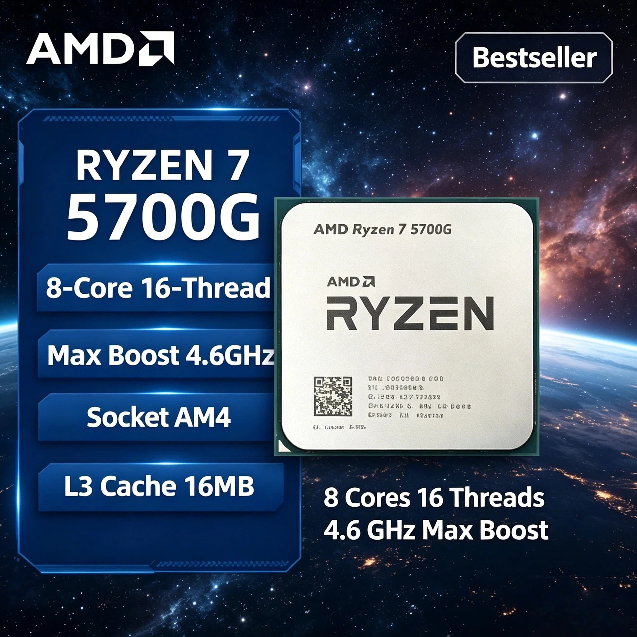 Procesador AMD Ryzen 7 5700G Original, 4.6GHz, 8 Núcleos, 16 Subprocesos, 65W, 7nm, AM4, APU de Escritorio con Gráficos Radeon, en Bandeja, R7 5700G Pro Max