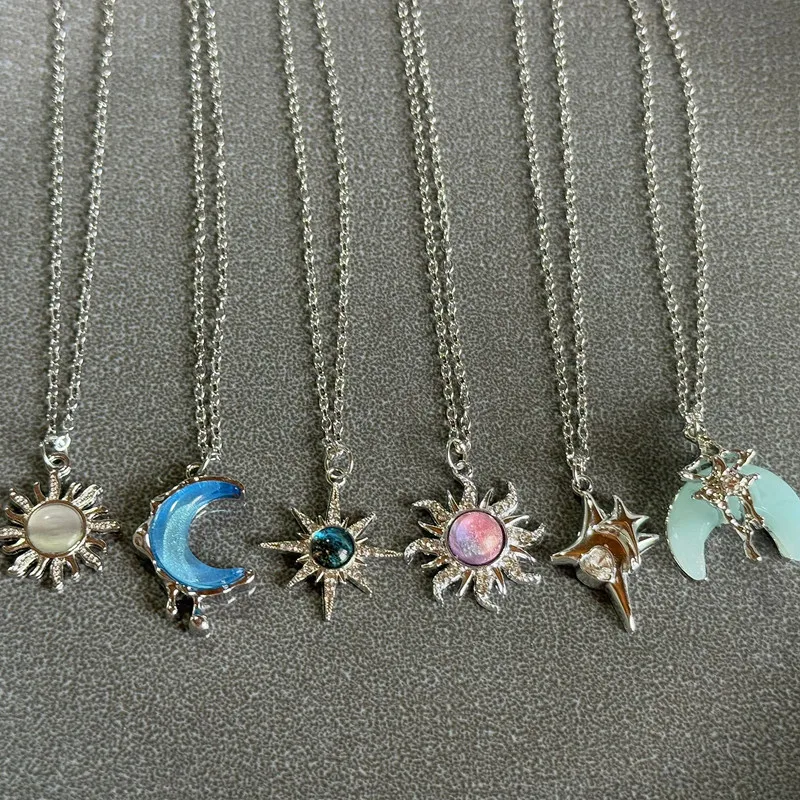 New Silver Color Pair Of-star Necklaces Double Celestial Friendship Pendant Long Chain Best Gifts for Men Women