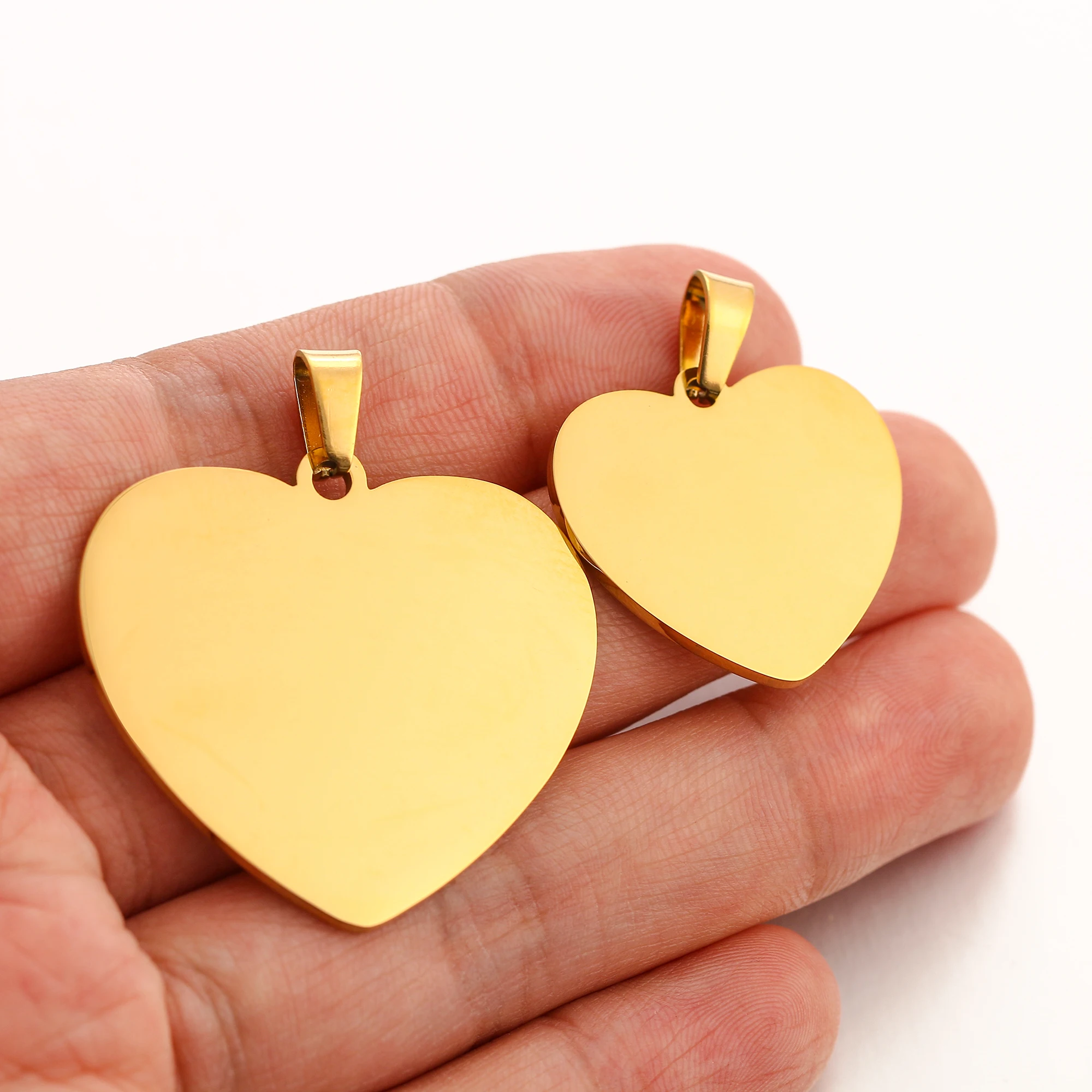 5Pcs/Lot Mirror Polished Blank Heart Charms PVD Plated Stainless Steel Pendant for Engraving Record DIY Necklaces Jewelry Making