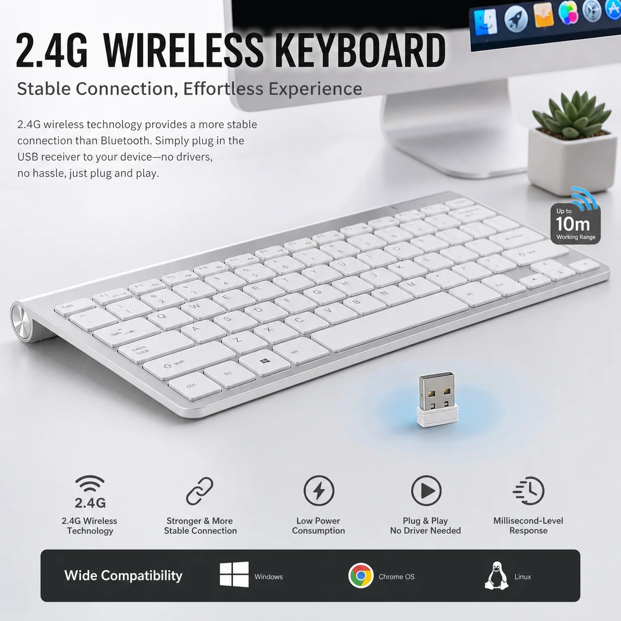 Slim Mini USB Wireless Keyboard Small Computer Wireless Keyboards Compact External Keyboard for Laptop Tablet Windows Desktop PC