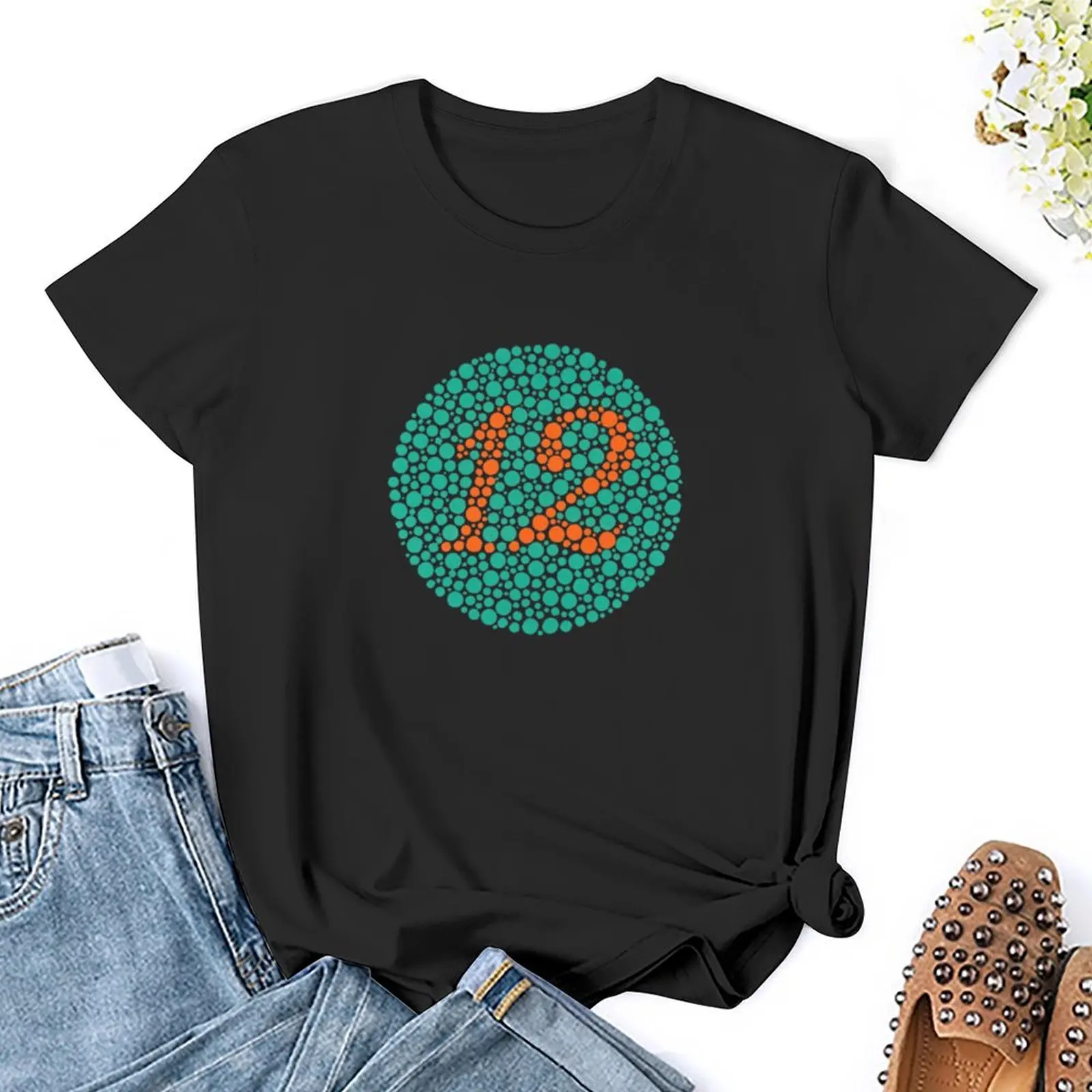 Camiseta con estampado animal para niñas, ropa de manga corta, Camiseta de algodón para mujer, 12 - Ishihara Plate