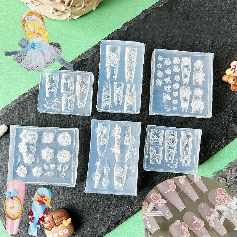 แม่พิมพ์ซิลิโคนลายดอกไม้ 3 มิติ ลายโบว์หวาน ลายดอกกุหลาบ สำหรับทำเล็บ DIY อุปกรณ์ตกแต่งเล็บ แผ่นปั๊มลายเล็บ เครื่องมือออกแบบเล็บ