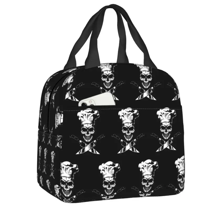 Chef Cooking  Skull Cross Knife Insulated Lunch Bag for School Office Waterproof Thermal Cooler Bento Box Women Children