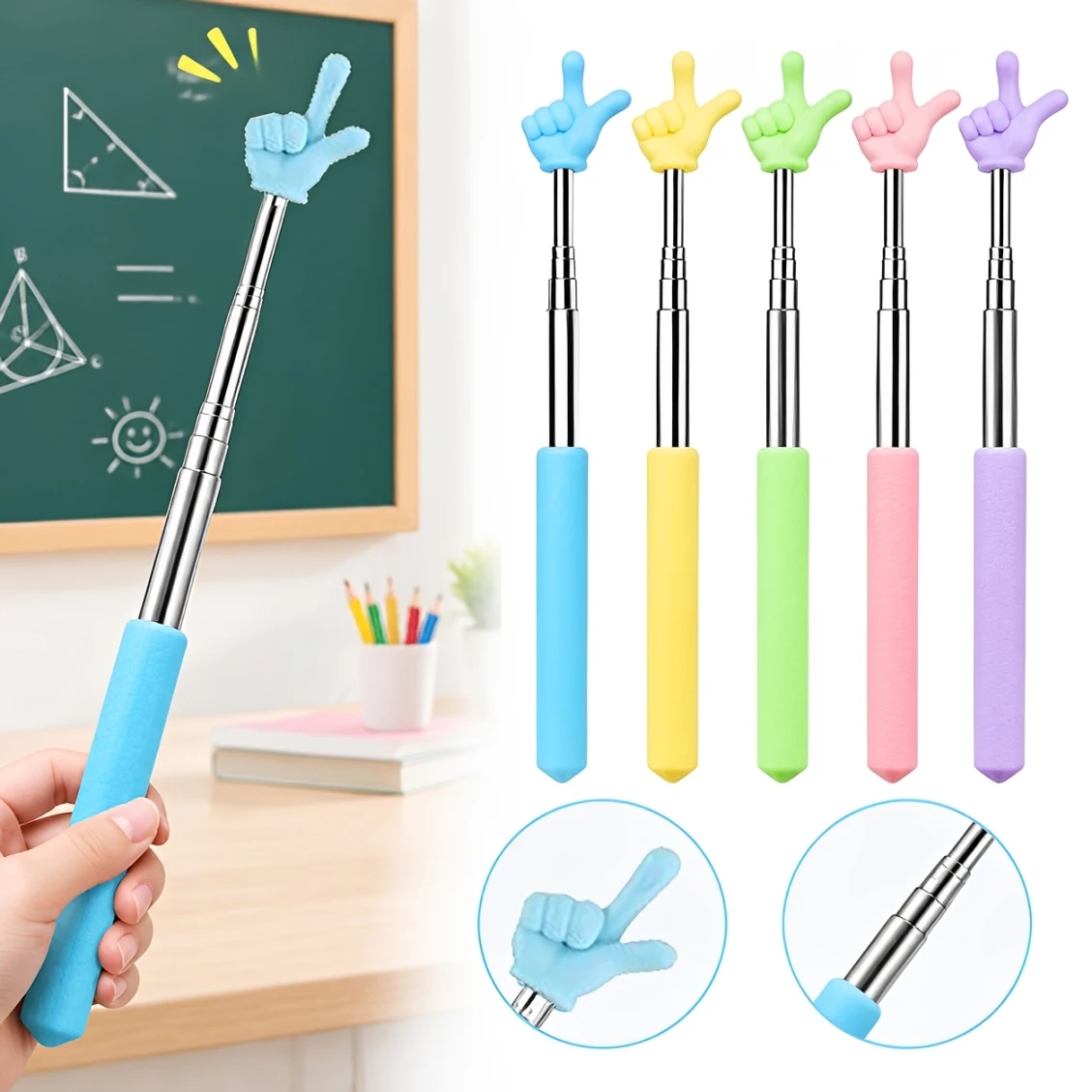 1/2/3pcs Random Color Retractable Finger Shape Pointer Stick Mini Teaching Pointer for Classroom Office Educational Supplies TMZ