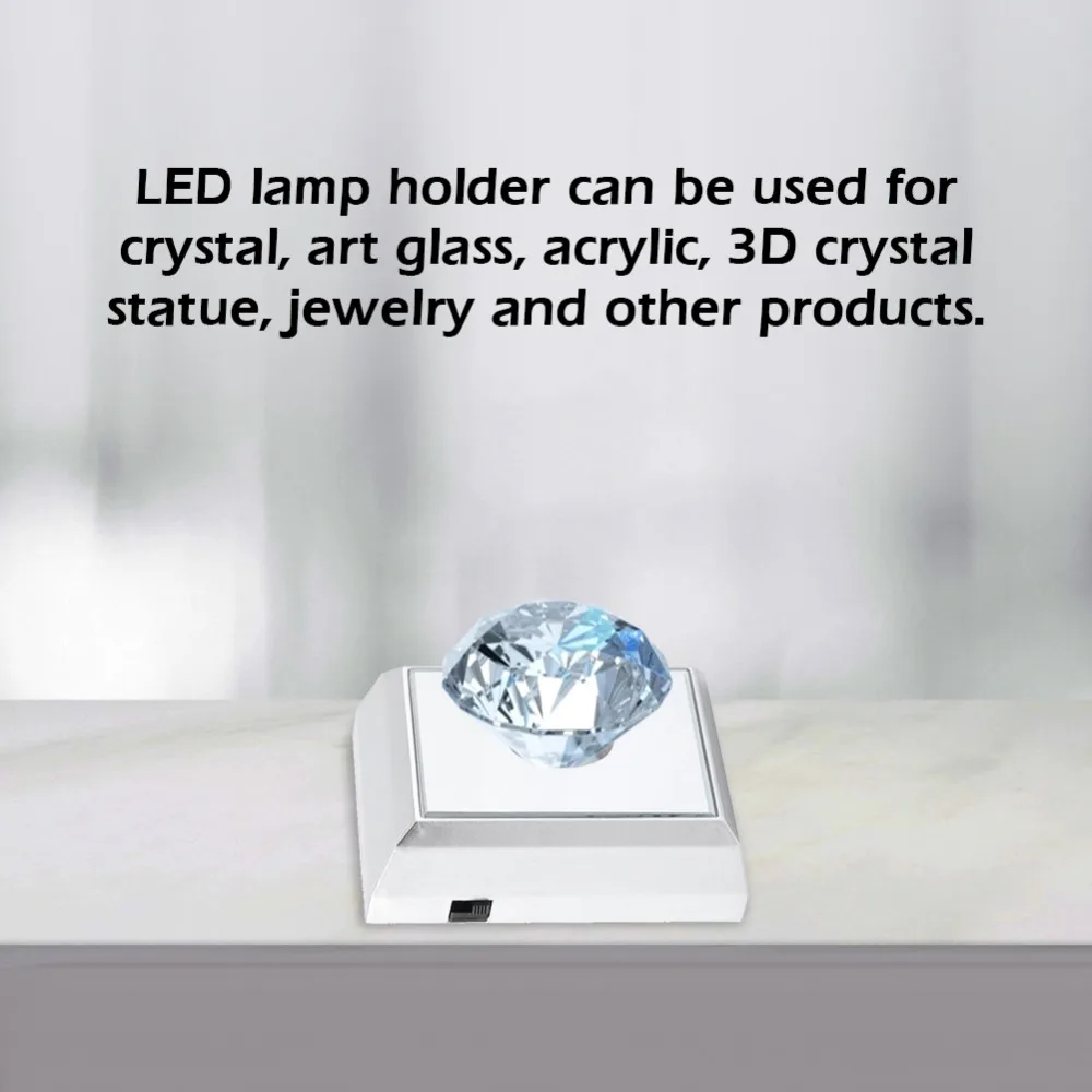 2 Pack Square Shape LED Lamp Base 2 LEDs Mirrored Surface Lighted Display Stand ABS Silver Lamp Base Holder Jewelry Display
