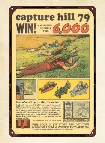 western decor G.I. Joe Capture Hill 79 Contest toy 1967 metal tin sign