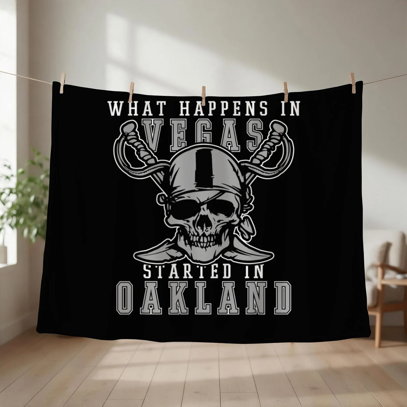 What Happens In Vegas Started In Oakland Football Raider T-Shirt Throw Blanket Baby Flannels Hairy Blankets