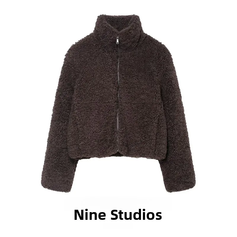 

Warm Lamb Velvet Jaet Zipper Casual Outerwear Women's ort Coat Long Sve European Sle Faion for Autumn Season
