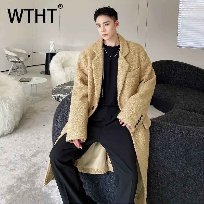 

WTHT Trendy Men's Solid Color Turn Down Collar Overcoat Fashion Korean-style Single Breasted Windbreaker Male 2025 Autumn 2A2112