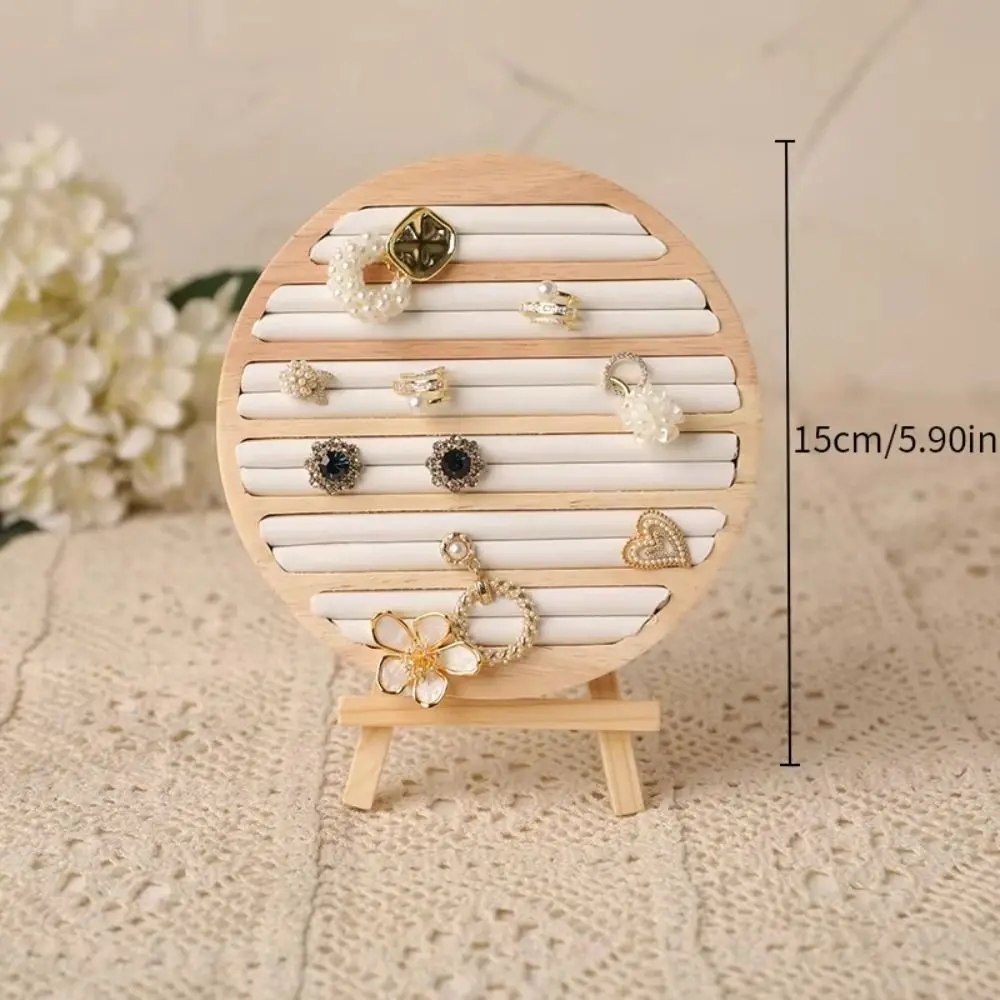 Ronde vorm sieraden display rack opbergvak ketting armband ring oorbel houder fluwelen voering houten sieraden organisator