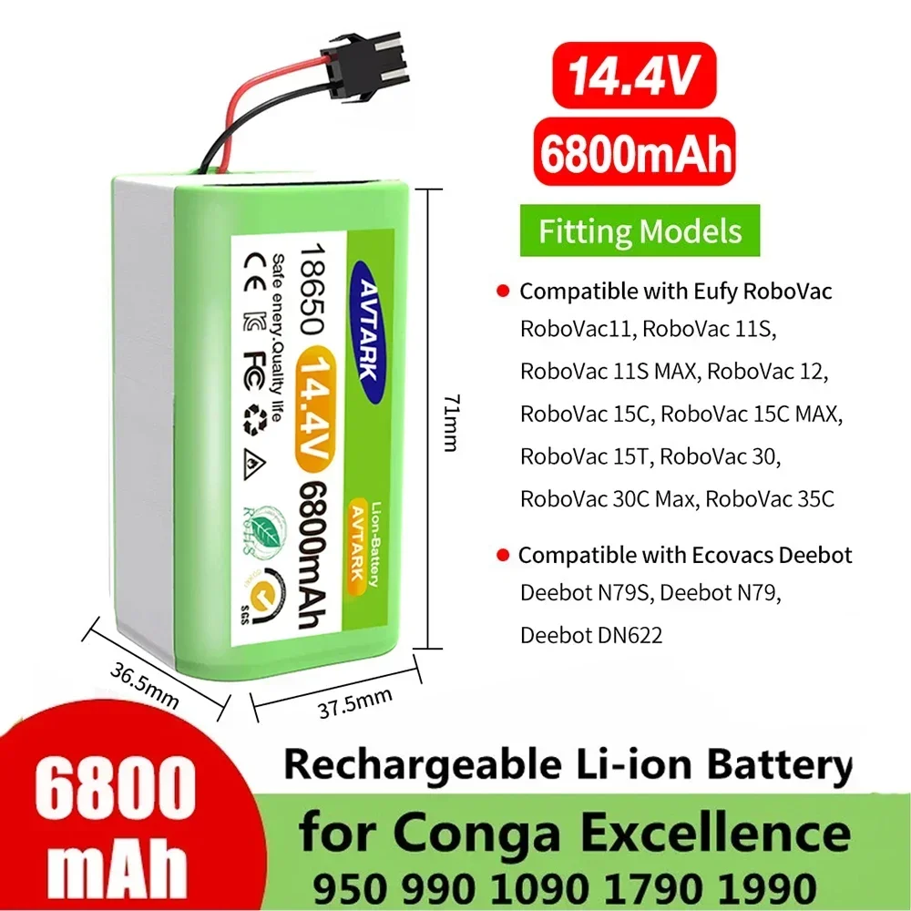 

NEW 14.4V 6800mAh Li-ion Battery for Conga Excellence 950 990 1090 1790 1990 Deebot N79S N79 DN622 Eufy Robovac 11S 12 X500