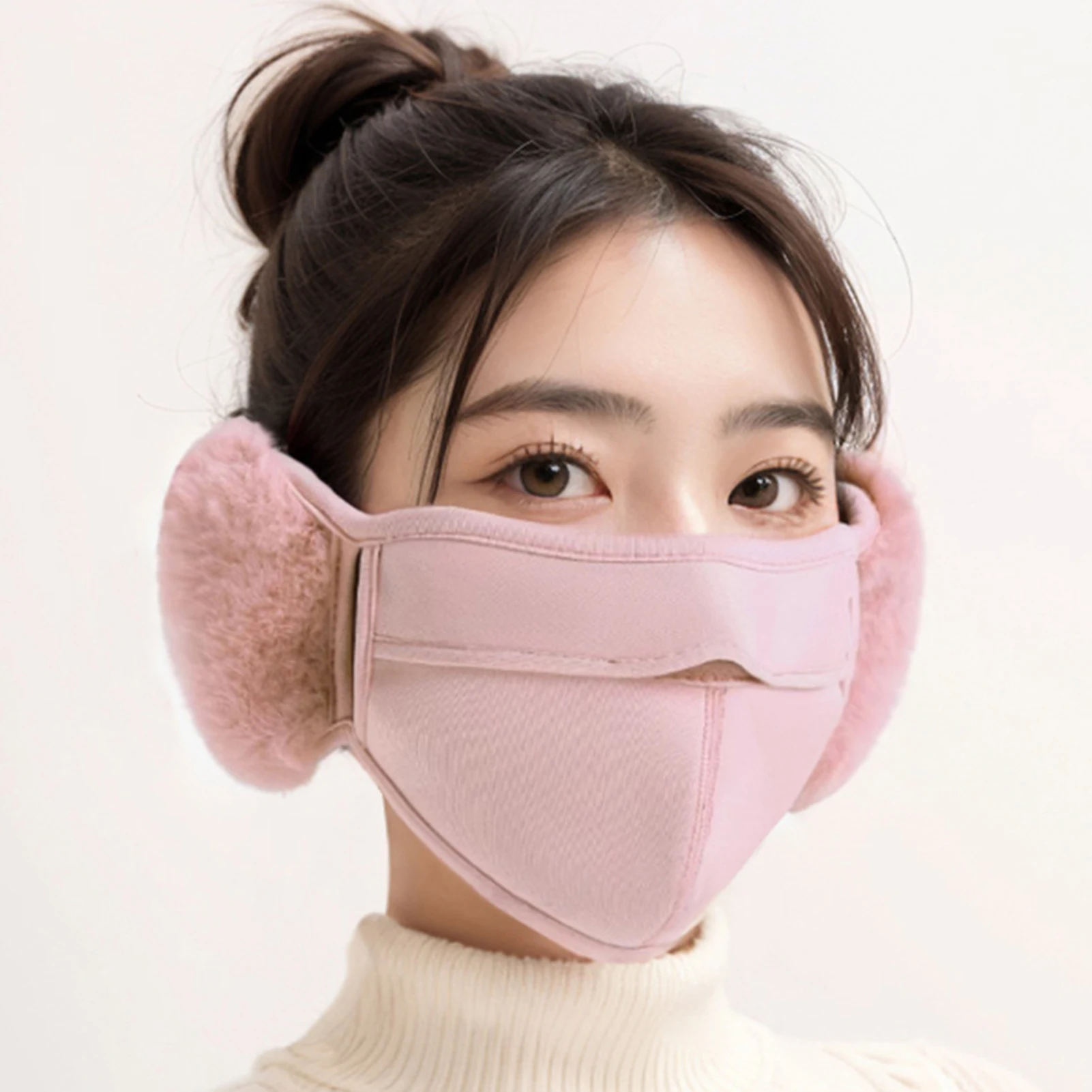 Women Simple Thermal Earmuffs Mask Autumn and Winter Windproof Pink Fleece Ear Cover Dustproof Cycling Earflap Outdoor Use