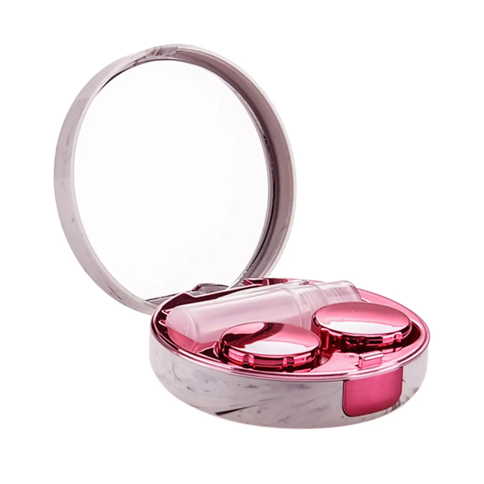 Marble Pattern Contact Lens Case with Soaking Container Bottle Tweezers for Purse Office Travel