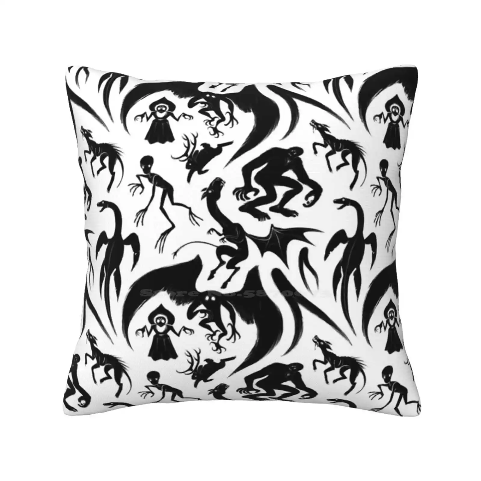 Cryptids Throw Cushion Pillow Cover Cryptids Cryptozoology Monsters Creepy Scary Bigfoot Sasquatch Dover Demon Fresno