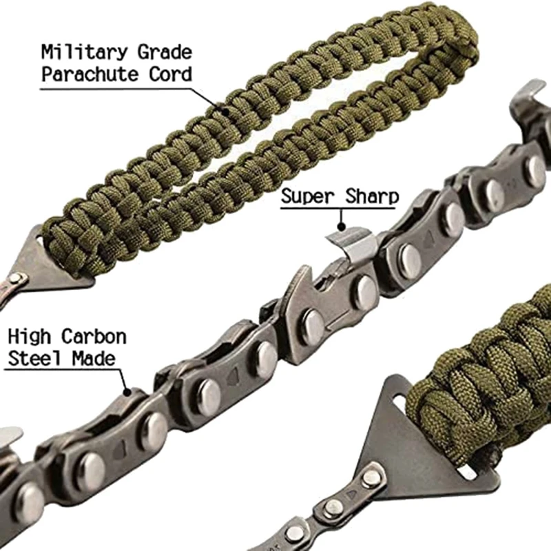 24 Inch Pocket Chainsaw With Paracord Handle Folding Chain Hand Saw For Wood Fast Cutting Tree Camping Tools