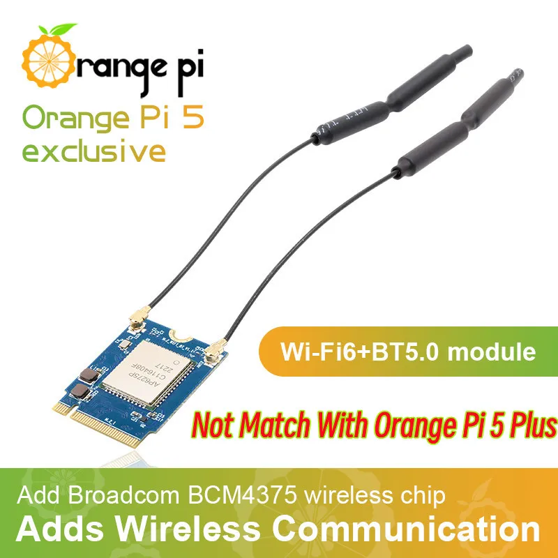 Orange Pi 5 WiFi 6 + BT 5.0 BLE Wireless Module AP6275P Chip PCIe Interface 2.4Ghz & 5GHz Wi-Fi (NOT Suitable for OPI 5 Plus !!)