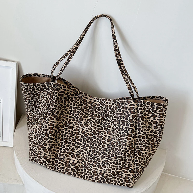 Fashion Women\'s Shopping Handbag Leopard Pattern Crossbody Bag Large Capacity Shoulder Bag Simple Canvas Female Bags