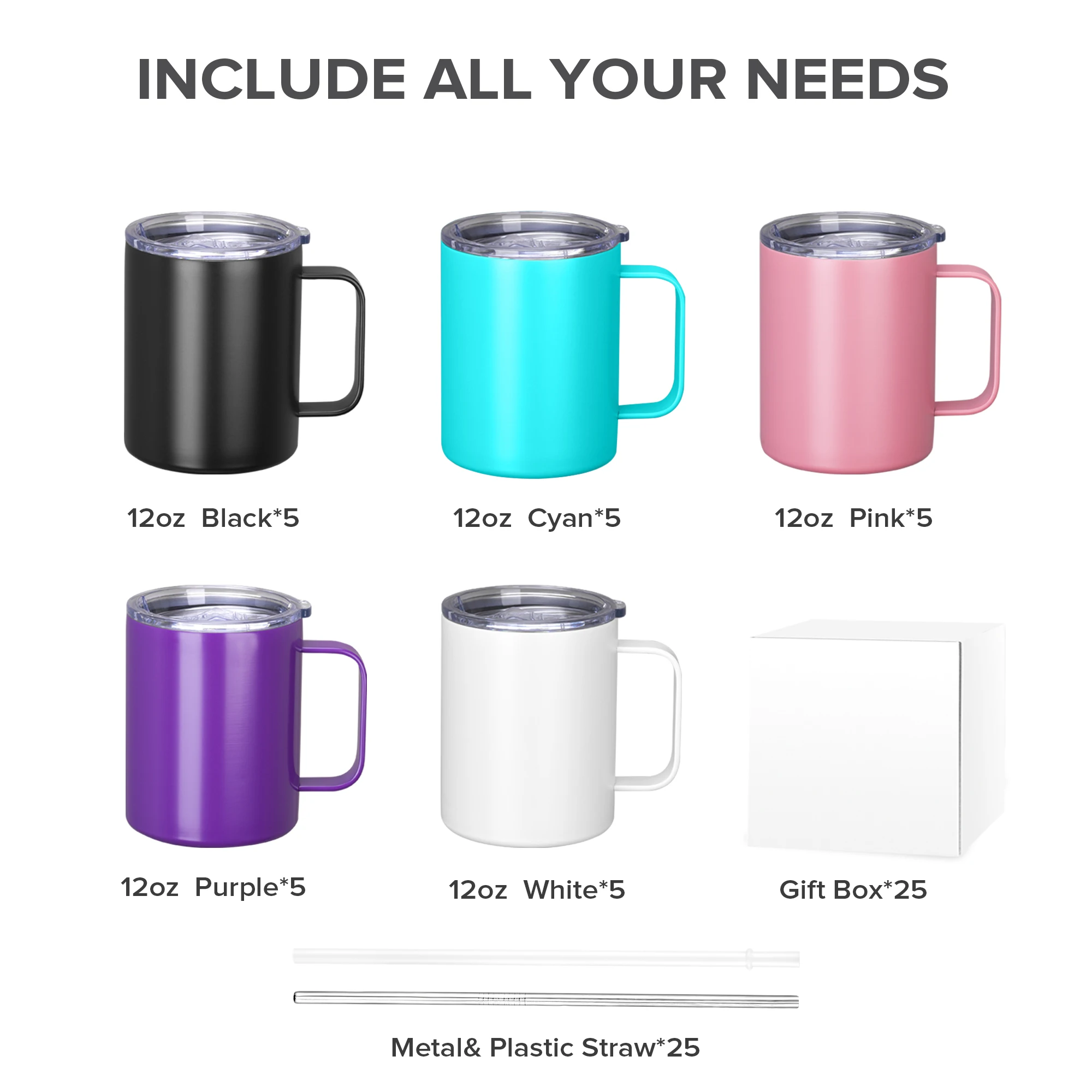 12OZ Powder Coated Tumbler Mug & Wine Tumbler,25 Pack,Insulated Vacuum Water Bottle,Perfect for Laser Engraved Customization