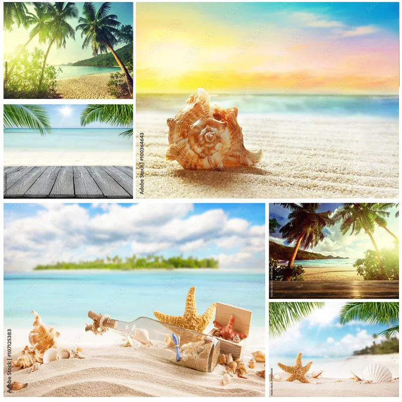 

SHENGYONGBAO Tropical Sea Beach Palms Tree Photography Background Scenic Photo Backdrops Photocall Photo Studio HHB 07