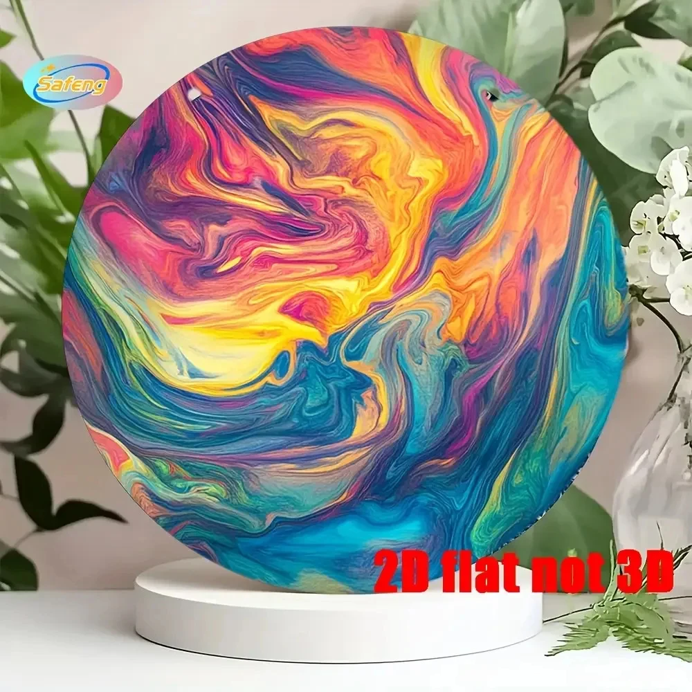 1 Piece Large Size 8X 8inch Round Metal Wall Decor Plate - Modern Abstract Swirl Pattern, Blue, Yellow, Pink, Purple, Green, Orange, Red