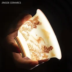 White Fat Jade Ceramic Teacup Sancai Gaiwan with Lid Tea Infuser Chinese Porcelain Tea Set Handmade White Porcelain Teabowl