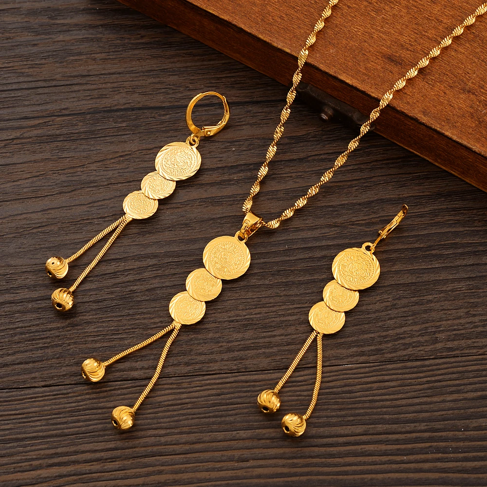 Dubai Gold Color Necklace Earring Women Party Gift Jewelry Sets Charms Girls Kid Jewelry