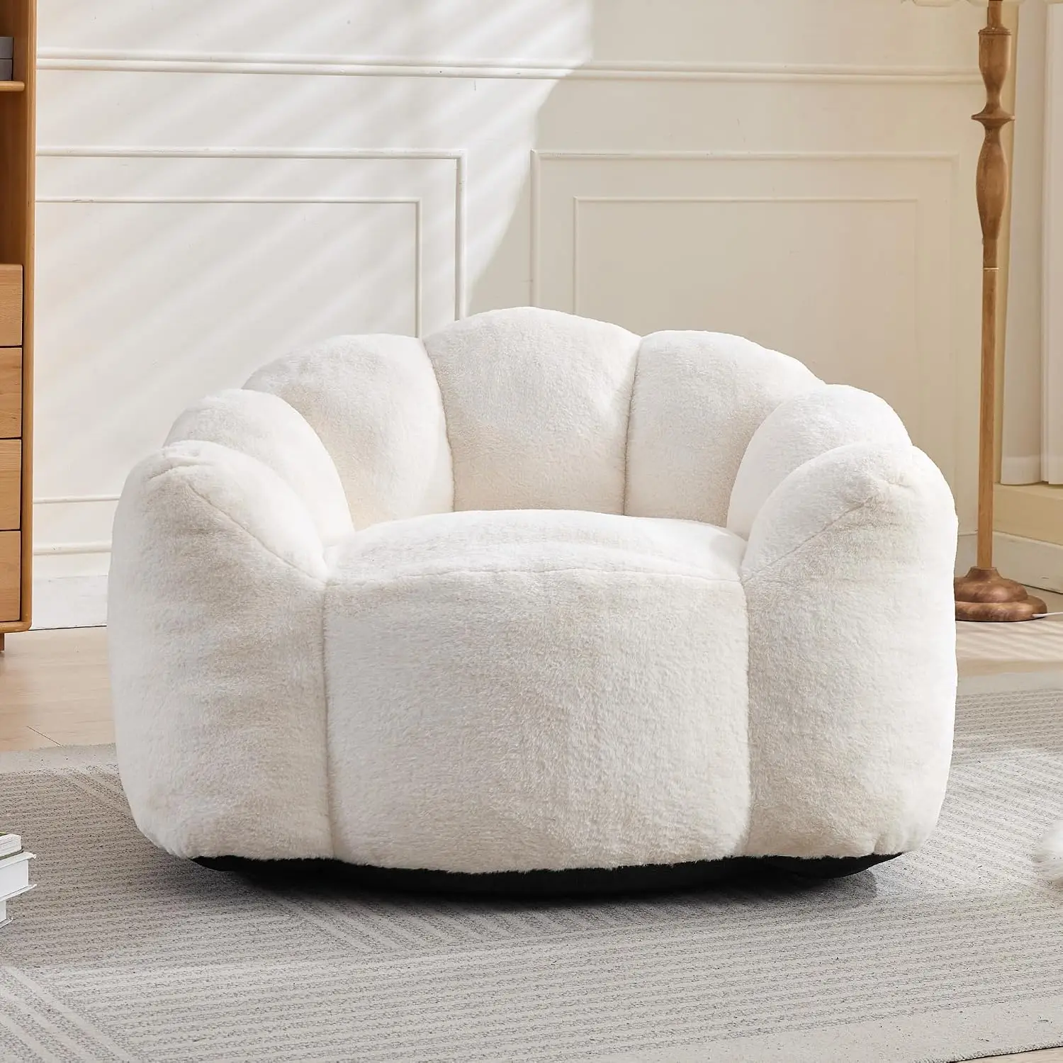 Large Bean Bag for Adults, Faux Fur Reading Sofa Chair with Petal Backrest,Fluffy Comfy Chair for Bedroom, Living Room
