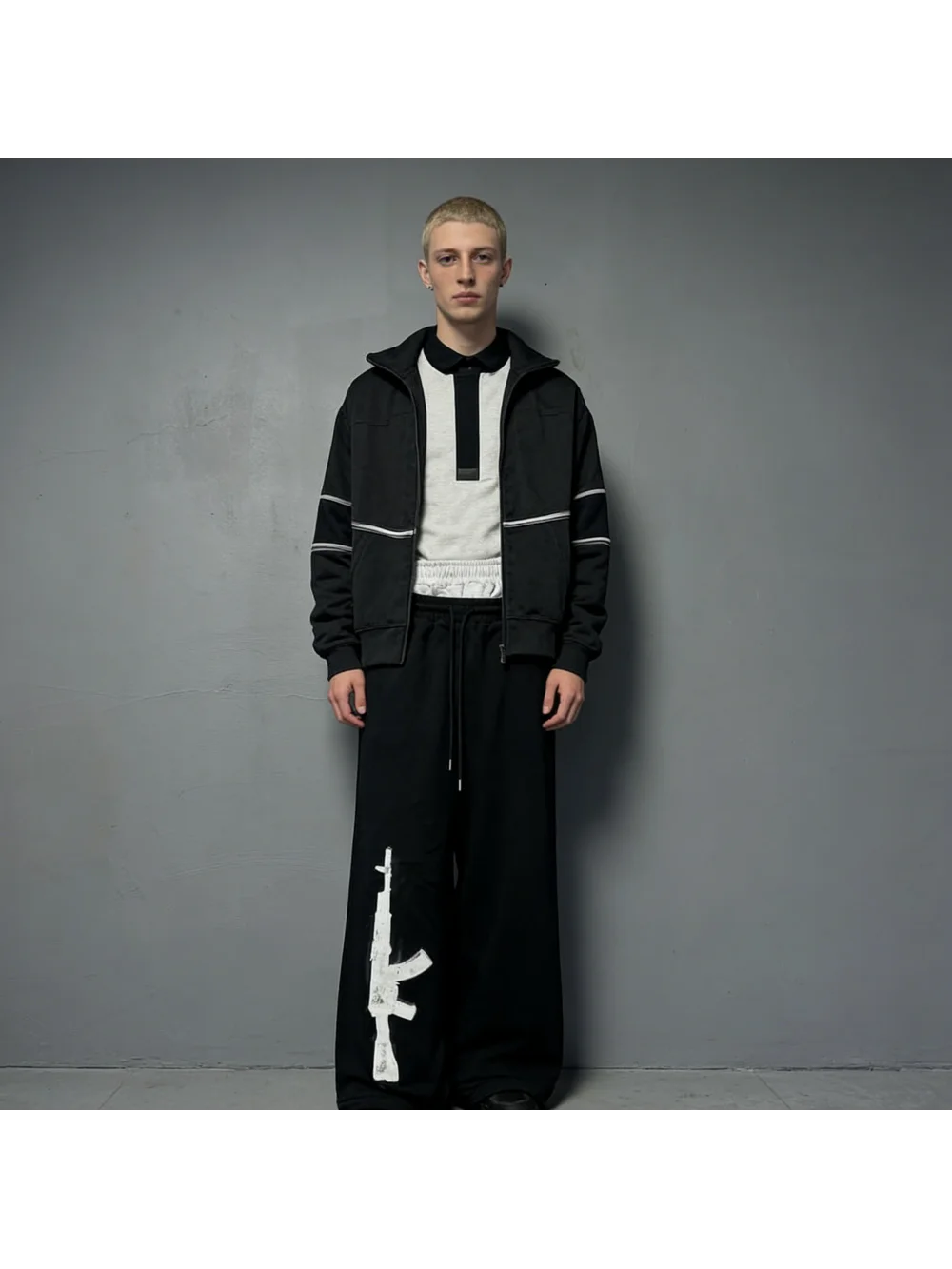 

Свободные и универсальные повседневные брюки прямого кроя в американском стиле с искусственным многослойным принтом AK в стиле ретро.