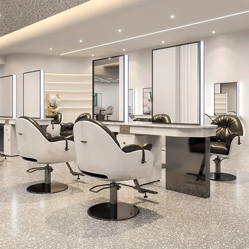 for Barber Shop Mirror Table Hair Special with Lamp Cabinet Hair Cutting Perm and Dyeing Mirror