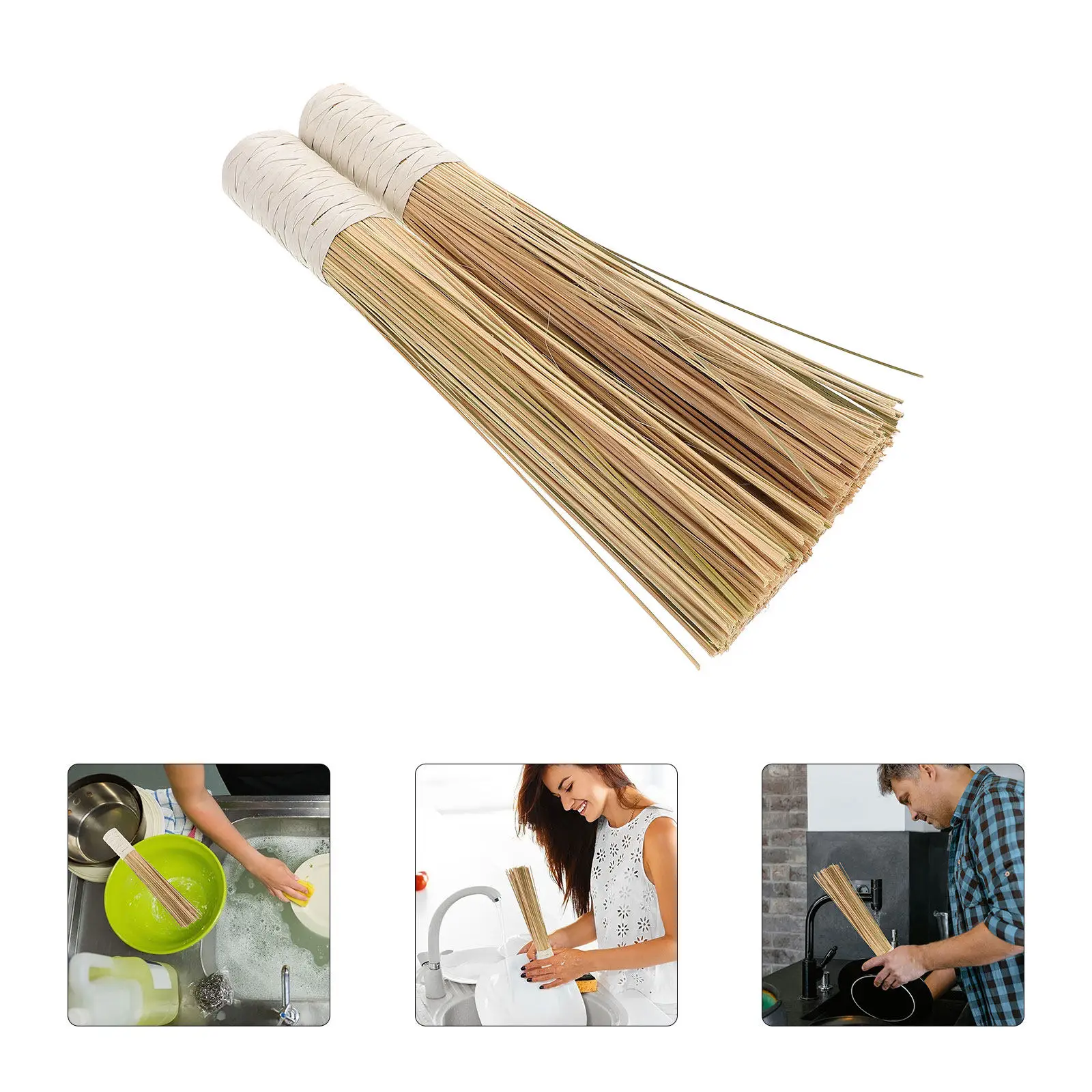 2Pcs Bamboo Kitchen Scrub Brush Dish Washing Brush for Pots Woks Dishwasher Safe Ergonomic Handle Sturdy Bristles Eco Friendly