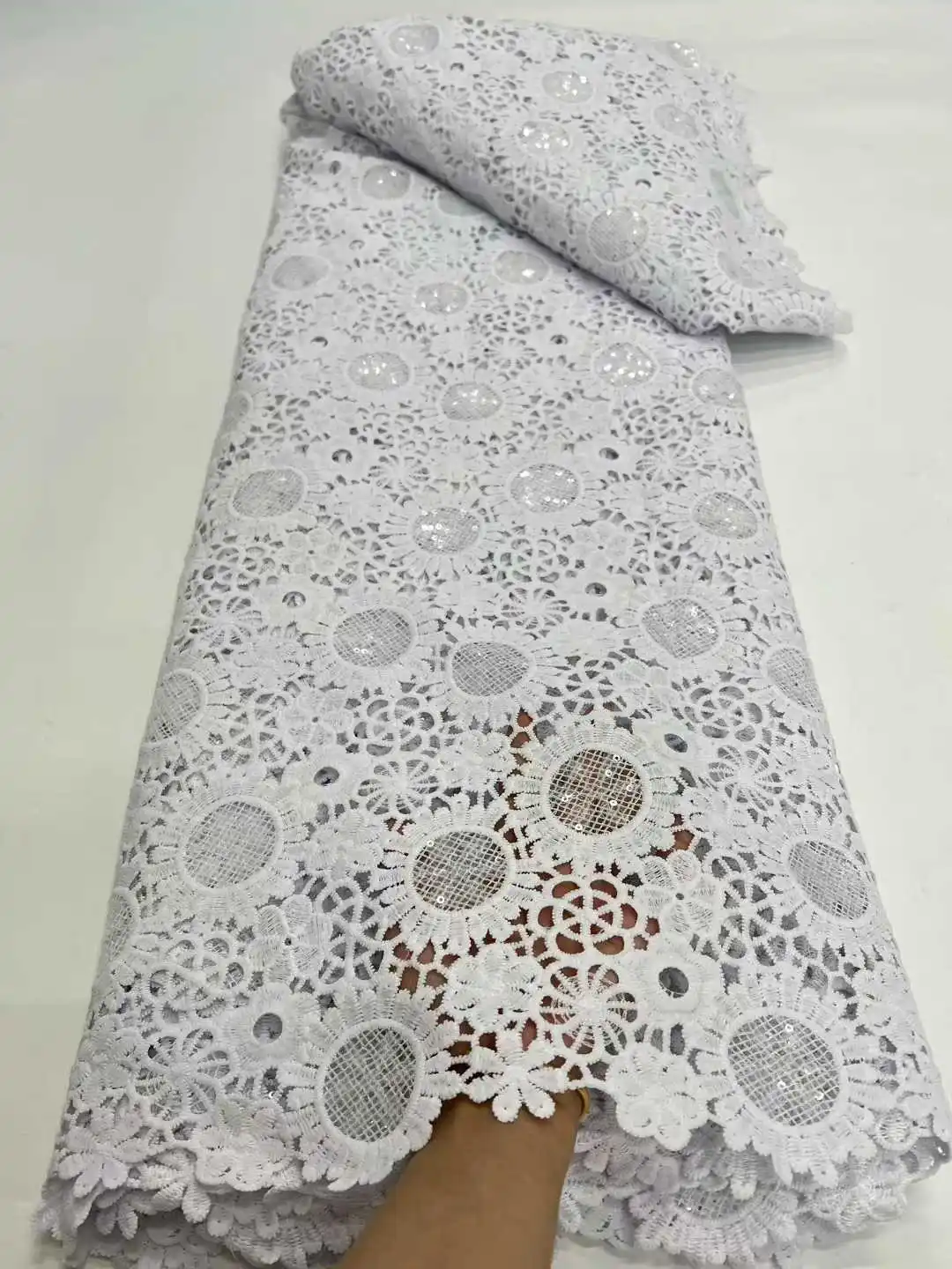 

White Water Soluble Fabric Lace African Guipure Cord Lace Fabric 2025 High Quality Lace Fabric For Women Wedding Party Dress