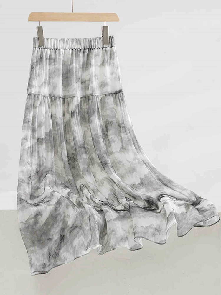 تنورة نسائية صيفية لعام 2025 بخصر عالٍ على شكل حرف a ميدي بتصميم منتشر حبر مائي تنورة تنحيف متعددة الاستخدامات