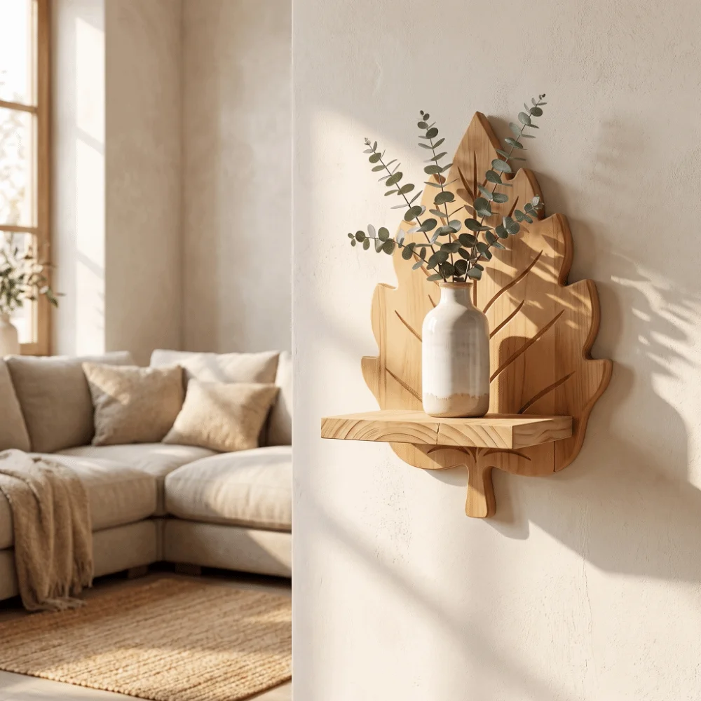 Wooden Maple Leaf Wall Shelf Stable Decorative Wall Mounted Leaf Shelf Nature Style with Screws Plants Display Stand