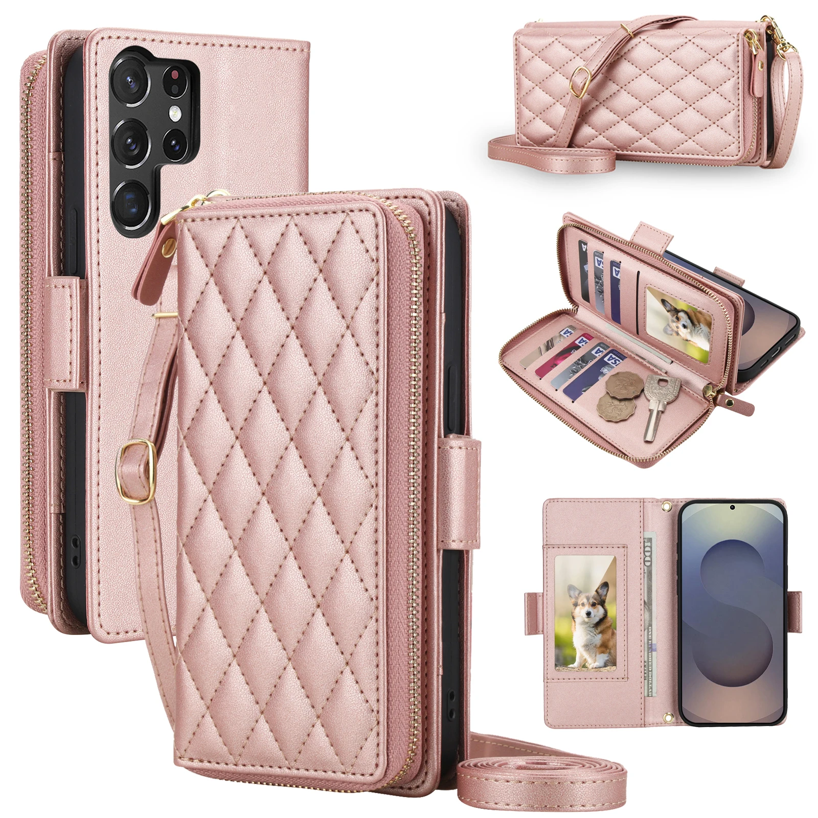 

Crossbody Wallet Cards Solt Leather Case For Samsung Galaxy S26 Ultra S25 S24 Plus S23 A17 A07 A57 Shockproof Lanyard Bag Cover