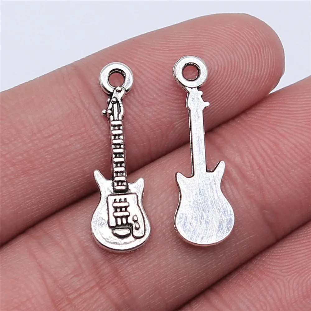 30Pcs/Lot  24x7mm Antique Silver Color Guitar Charms Pendant For Jewelry Making DIY Jewelry Findings