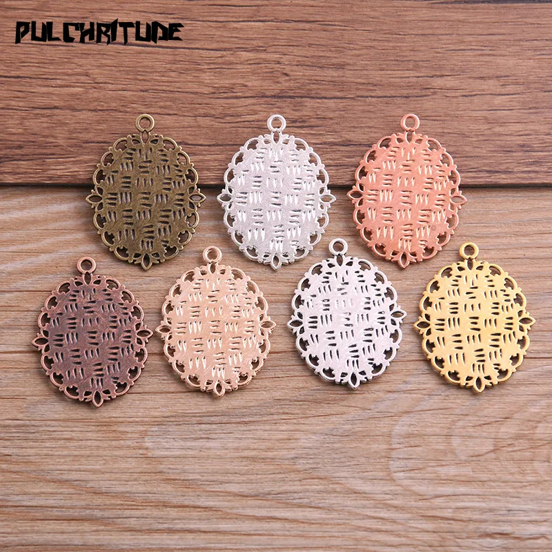 6Pcs 18*25mm Inner Size 9 color Classical Style Oval Cabochon Base Setting Charms Pendant For Diy Jewelry Making