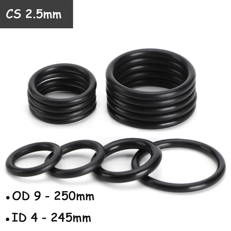 CS 2.5mm Black O Ring Gasket OD 9 - 250mm NBR Nitrile Rubber Automobile Round O Type Oil Resistant Sealing Washer ID 4 - 245mm