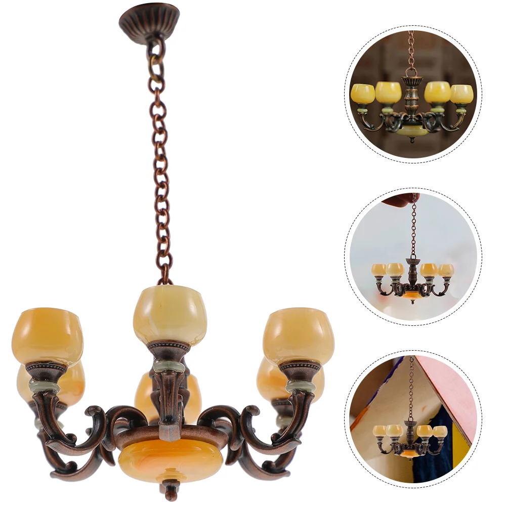 

2 Pcs Dollhouse Chandelier Micro Landscaping Lamp Decor Mini DIY Ceiling Light Decorate Metal Alloy Decorative Model Tiny